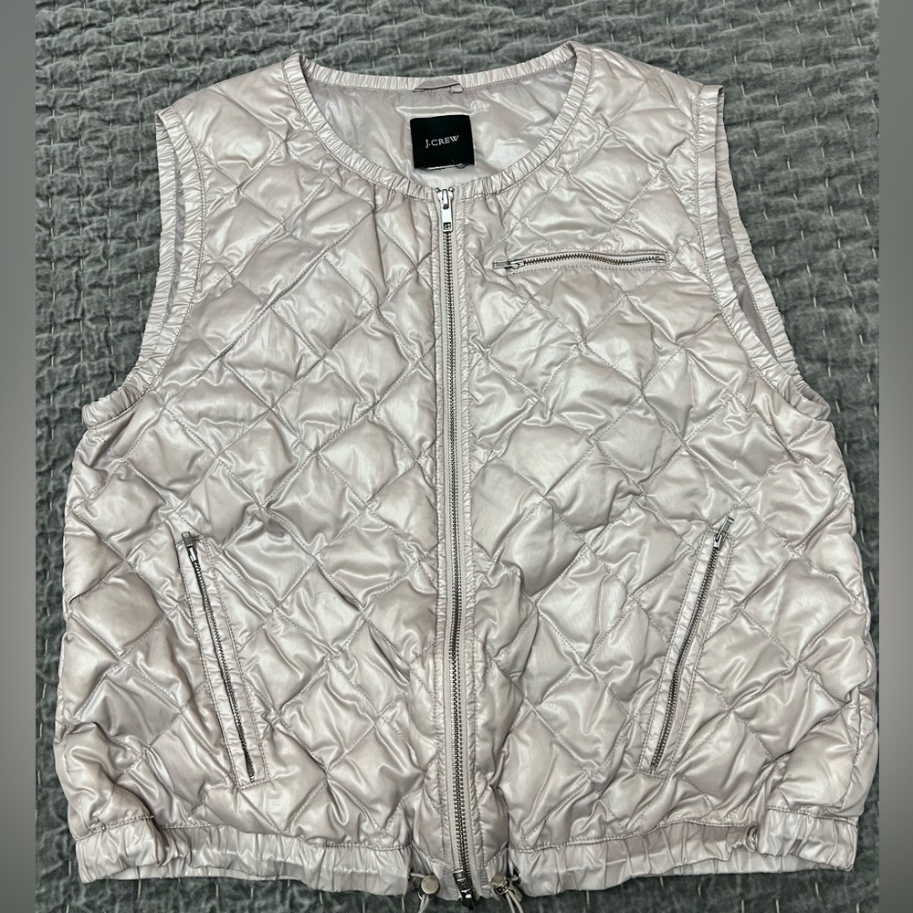 J Crew iridescent pale pink puffer vest